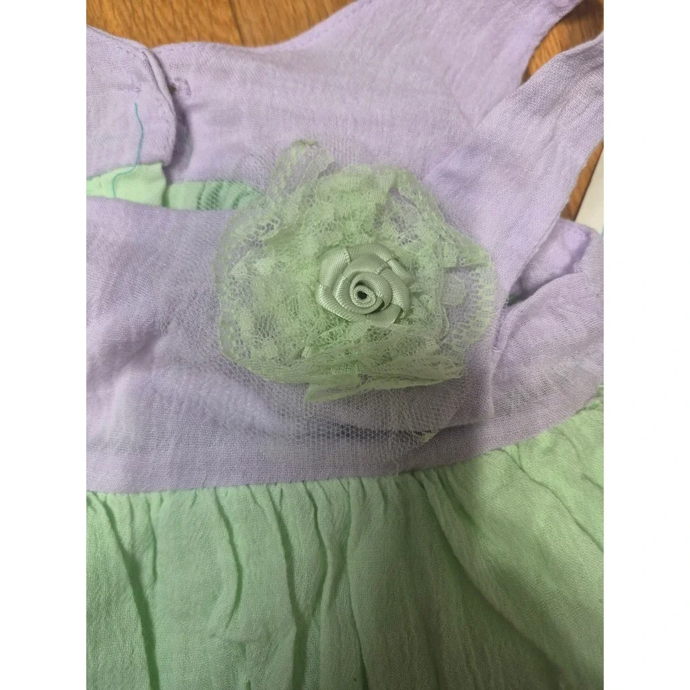 Marmellata Girls 3T Tiered Ruffle Cotton Gauze Dress Lilac Mint Green Bow NWT